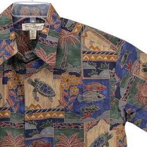 Tori Richard Shirt Mens Lrg Turtles Fish Honu Tropical Tiki Hawaiian Camp Aloha